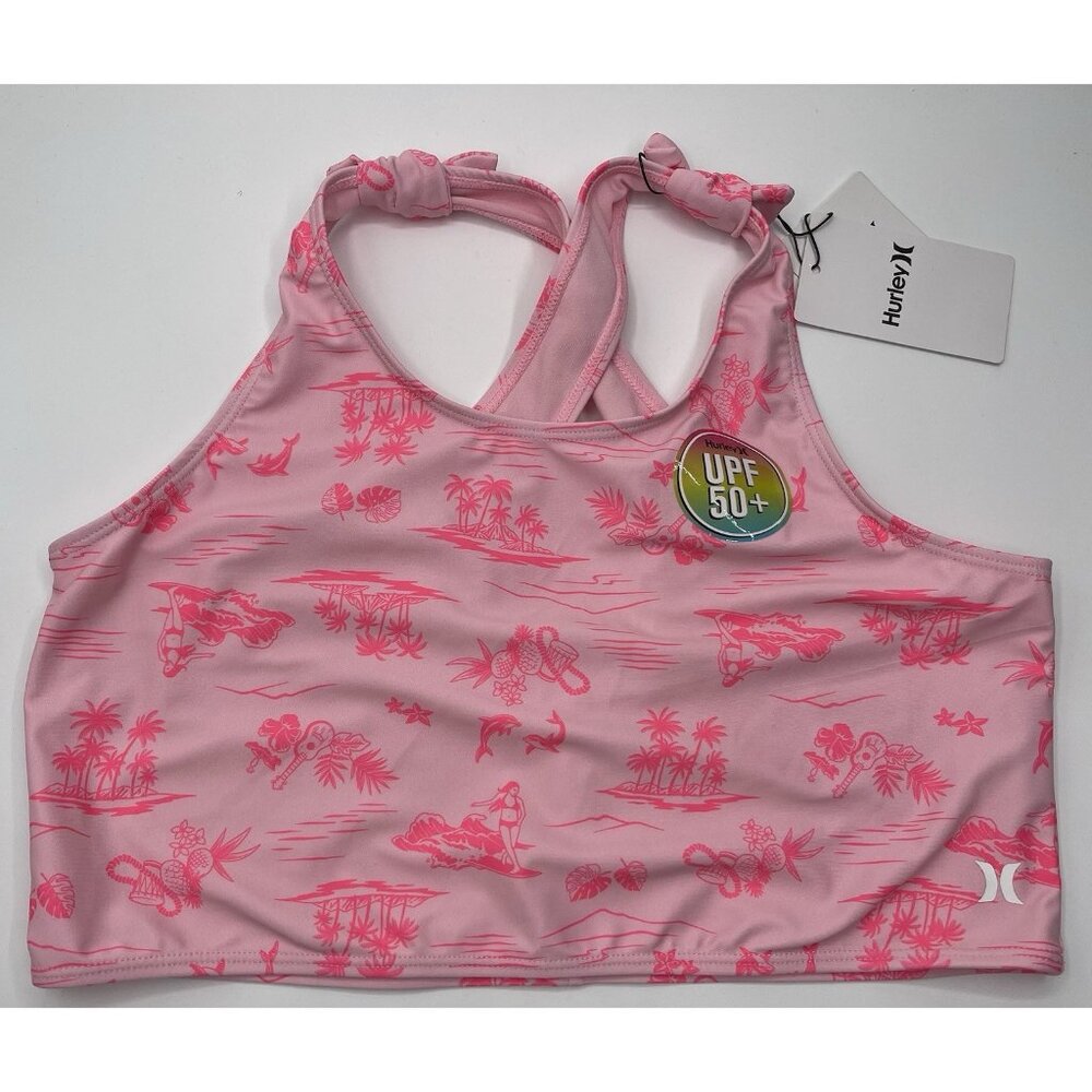 Hurley Tankini Girls Kids Youth Size‎ 16 Pink Hawaiian Tropical Ukulele